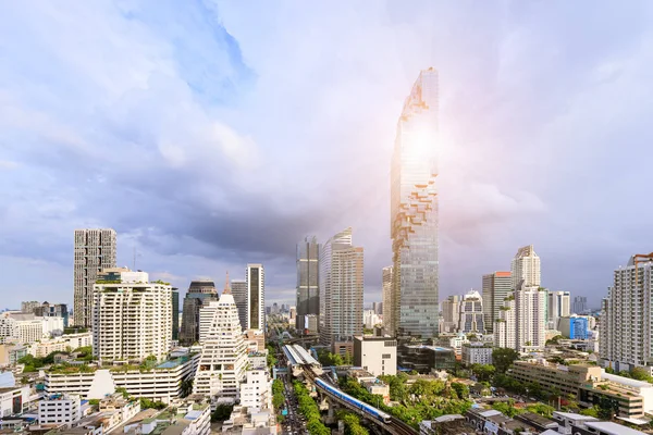 Bangkok Business District Stadsgezicht Met Wolkenkrabber Avond Thailand — Stockfoto