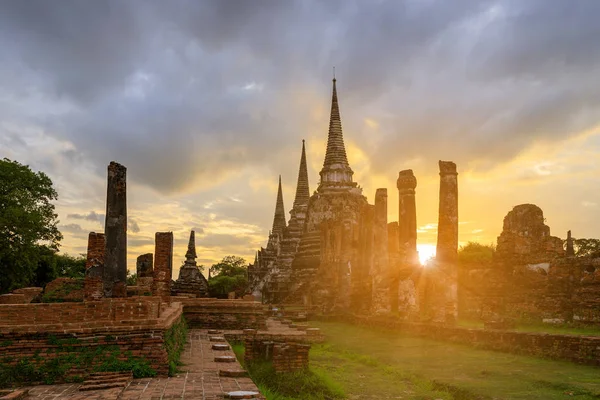 Wat Phra Sanphet Tempel Bij Zonsondergang Twilight Ayutthaya — Stockfoto