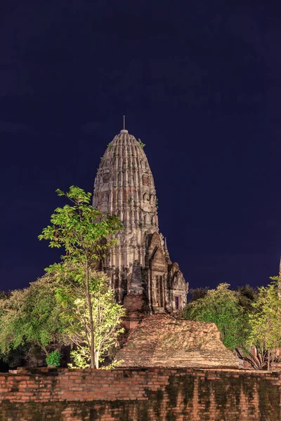 Wat Ratburana Temple Night Light Ayutthaya — Stock Photo, Image