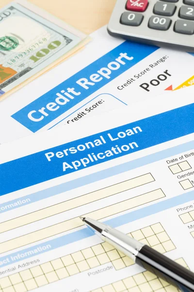 Personal Loan Application Form Poor Credit Score Calculator Dollar Money — Stock Photo, Image