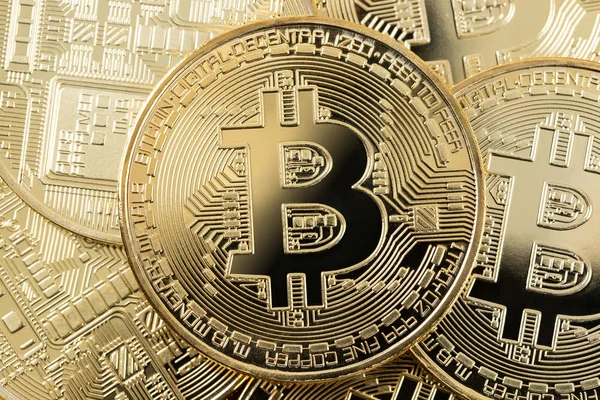 Bitcoin Cryptocurrency Token Pile Background — Stock Photo, Image