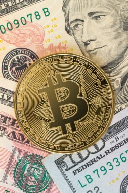 Bitcoin belirteci doları banknot para üzerinde