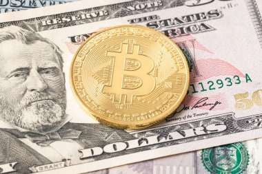 Bitcoin belirteci doları banknot para üzerinde