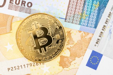 Bitcoin belirteci euro banknot para üzerinde