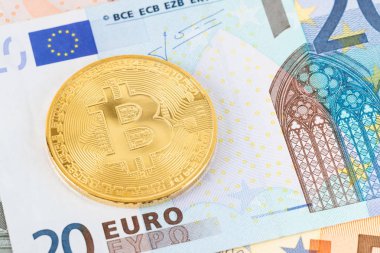 Bitcoin belirteci euro banknot para üzerinde