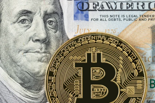 Bitcoin belirteci doları banknot para üzerinde