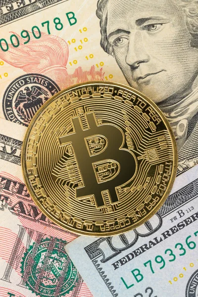 Bitcoin belirteci doları banknot para üzerinde