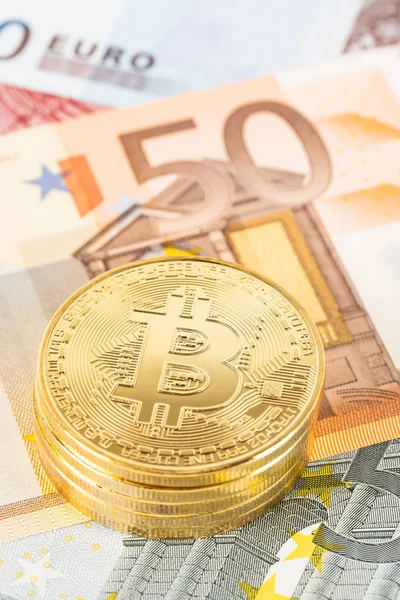Bitcoin Διακριτικό Χρήματα Τραπεζογραμματίων Ευρώ — Φωτογραφία Αρχείου
