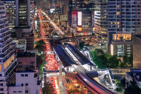 Bangkok Business District Stadsbilden Med Skyskrapa Natten Thailand — Stockfoto