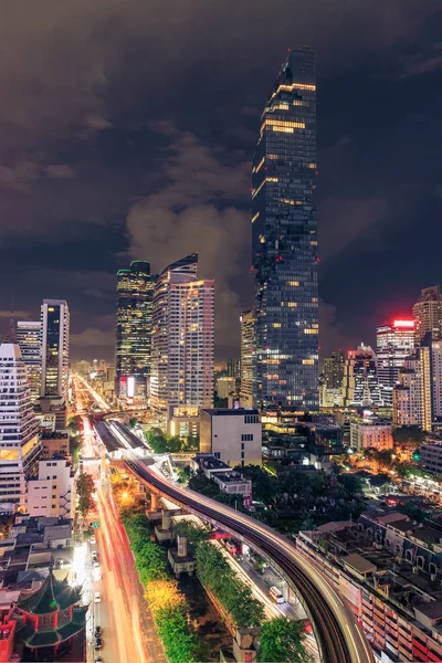 Bangkok Peisaj Afaceri District Zgârie Nori Timp Noapte Thailanda — Fotografie, imagine de stoc