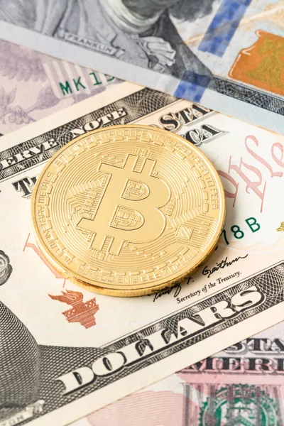 Bitcoin Token Dollar Banknote Money — Stock Photo, Image