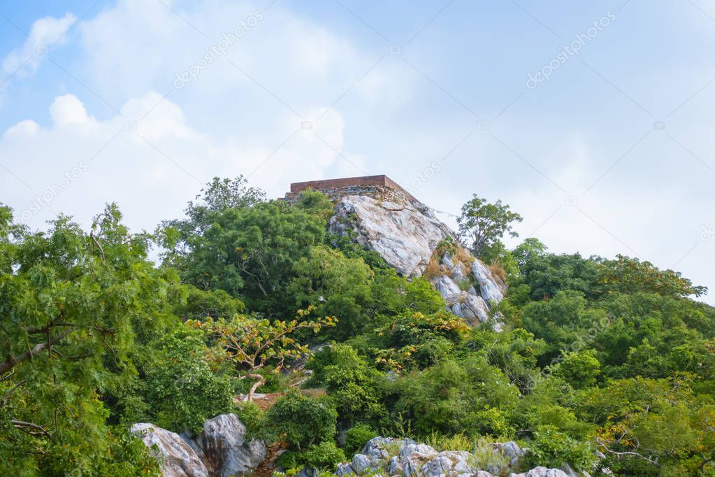 Gandhakuti or Buddha's hut at Griddhakuta Hill Peak, Rajgir, Bihar, India