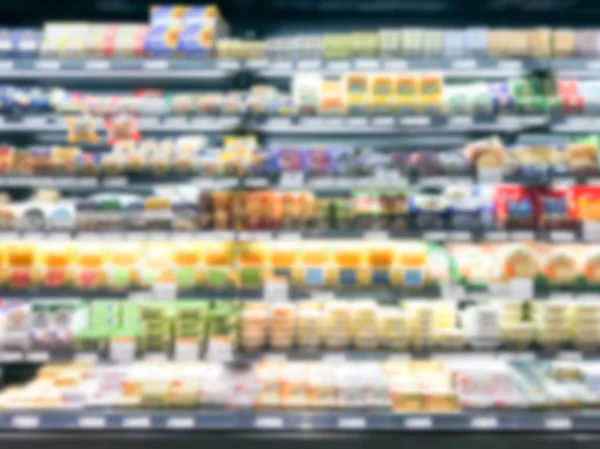 Abstracto Borroso Moderno Supermercado Minorista Pasillo Estantes Zona Refrigerada —  Fotos de Stock