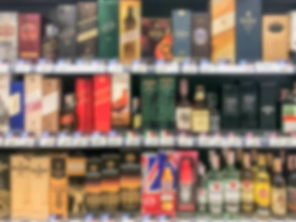 Absztrakt Homályos Modern Kiskereskedelmi Szupermarket Folyosó Polcok Sötét Színű Téma — Stock Fotó