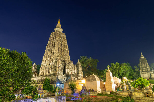 Mahabodhi temple at night, bodh gaya, India. The site where Gaut