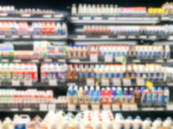 Absztrakt elmosódott modern kiskereskedelmi szupermarket folyosó polcok hűtött — Stock Fotó