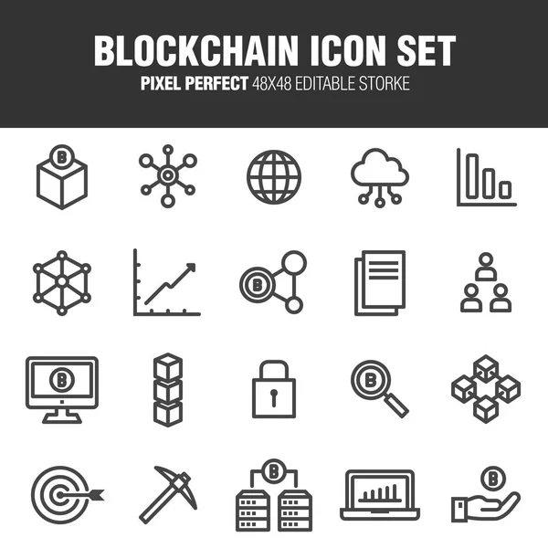 Set Business Icons Related Block Chain Editable Stroke 48X48 Pixel — Stock Vector