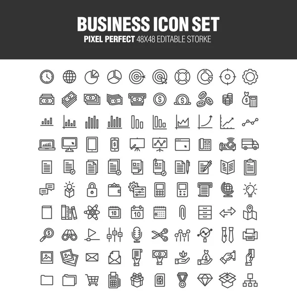 Een Set Van 100 Bedrijfsgerelateerde Iconen Bewerkbare Beroerte Pixel Perfect — Stockvector
