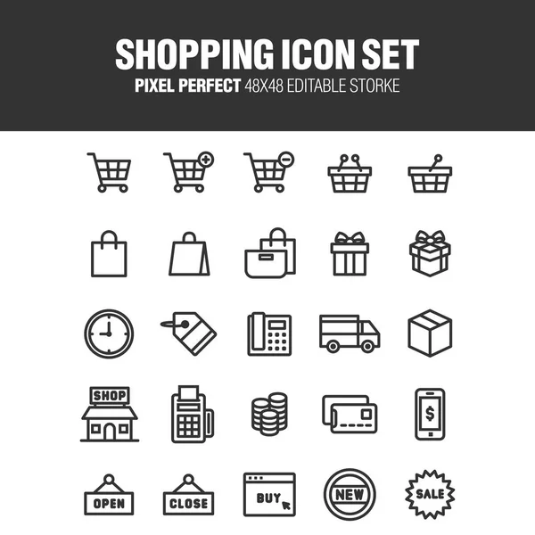 Een Set Van Iconen Gerelateerde Winkelen Bewerkbare Beroerte Pixel Perfect — Stockvector
