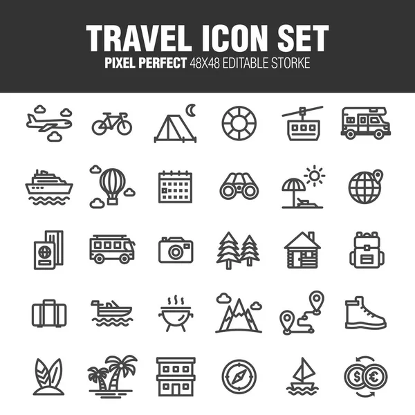 Este Conjunto Iconos Relacionados Con Los Viajes Derrame Cerebral 4848 — Vector de stock
