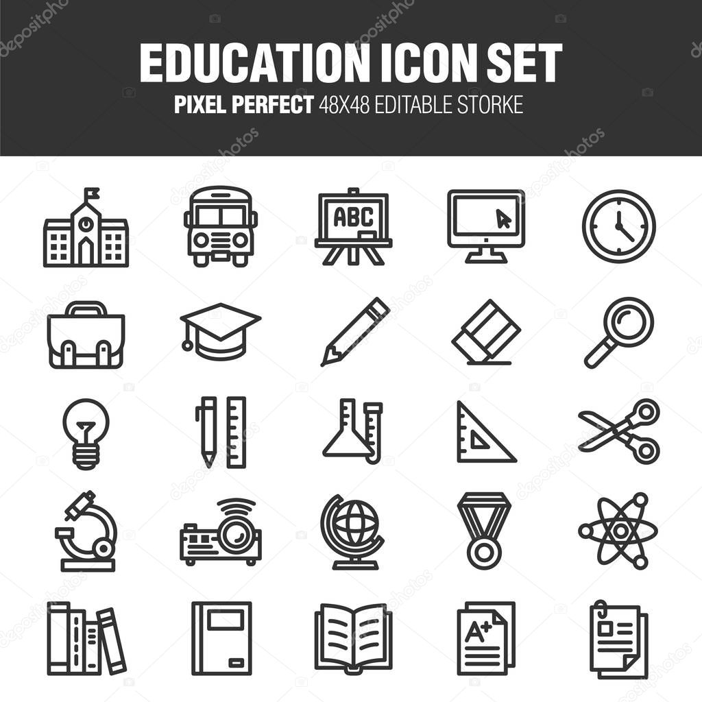 A set of school and educational icons. Contains icons for the services involved in the training. Editable stroke. 48x48 Pixel Perfect.