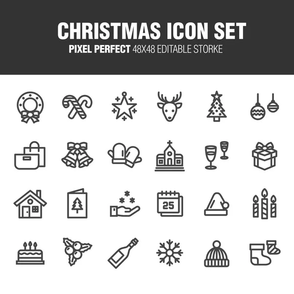 Este Conjunto Iconos Navidad Derrame Cerebral 4848 Píxeles Perfecto — Vector de stock