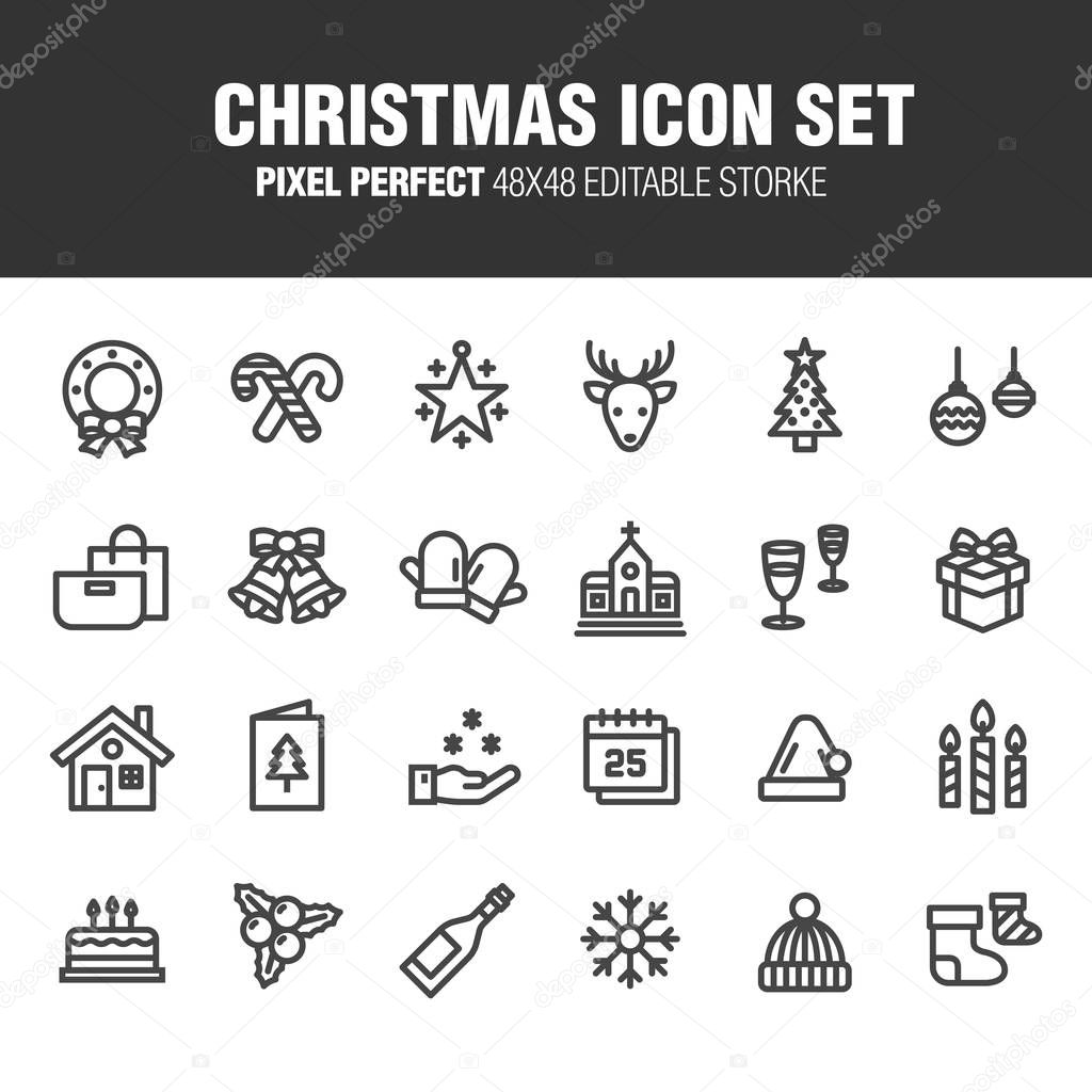 This is a set of Christmas icons. Editable stroke. 4848 Pixel Perfect.