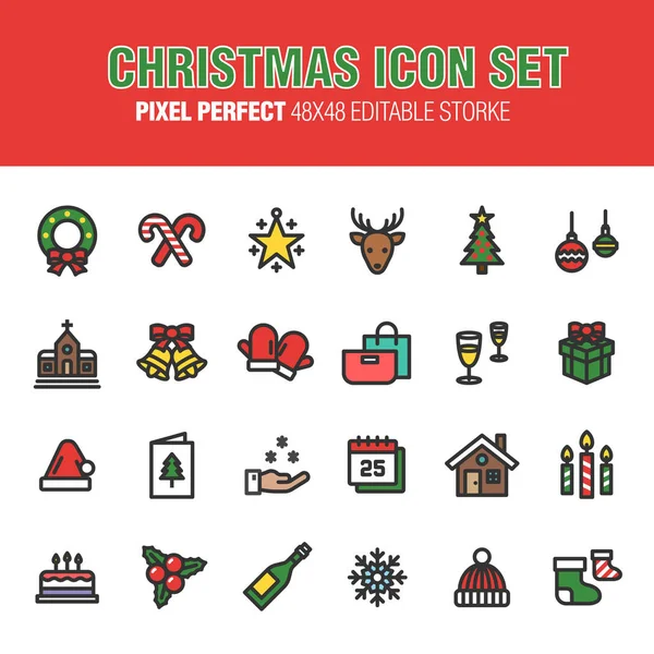 Christmas Icon Set Este Conjunto Ícones Natal Avc Editável Pixel —  Vetores de Stock