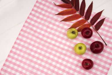 Yeşil ve kırmızı elma bir peçeteye yalan