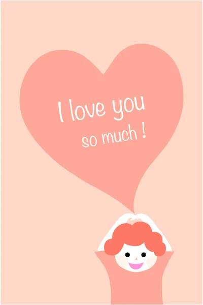 Cute Baby with heart and space for text. Postcard, love letter for parents. Vector Illustration.