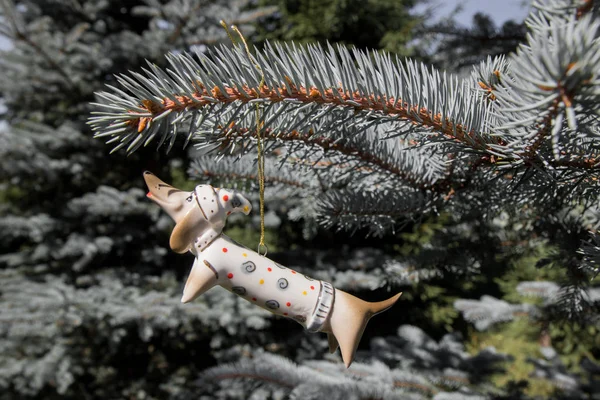 Dachshund Noel dekorasyonu Xmas ağacı için seviyor — Stok fotoğraf