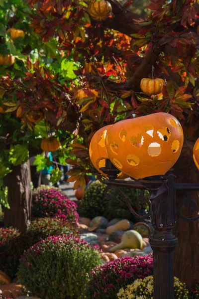 Ívelt Halloween tök ijesztő arccal használni, mint egy lámpa — Stock Fotó