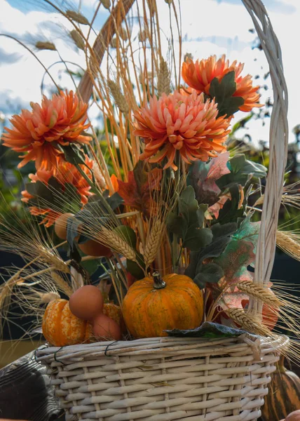 Herfst boeket met bloem en pompoenen — Stockfoto