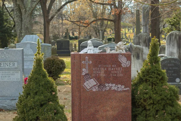 New york, new yorkusa-jan 06 2019: Ansicht von Gräbern und Skulpturen auf dem Grünholzfriedhof in brooklyn, new york Stockbild