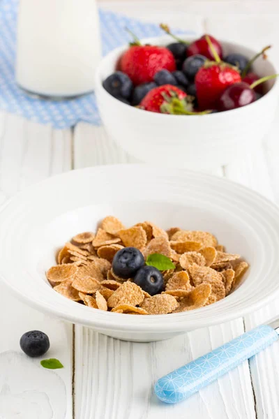 Multi Slag Flakes Breakfast Berries Milk Muesli Corn — Stock Photo, Image