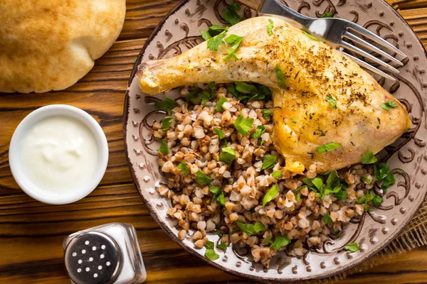 Chicken Ham Buckwheat Delicious Dinner Russian Cuisine — Stock Photo, Image