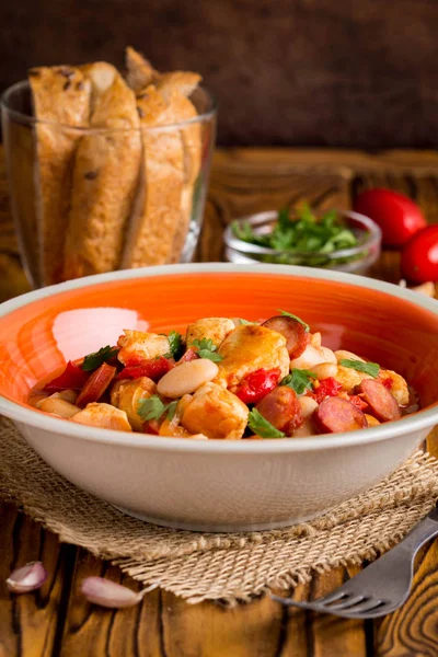 소시지 토마토 집에서 만드는을 요리와 — 스톡 사진