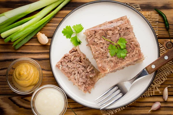 Geleia Com Carne Carne Aspic Prato Russo Tradicional Porção Uma — Fotografia de Stock