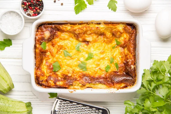 Fluffig Omelett Bakade Med Zucchini Barn Hälsosam Frukost Läcker Gryta — Stockfoto