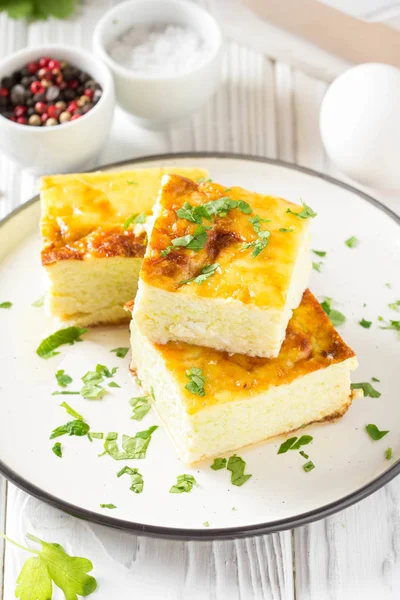 Pluizig Omelet Gebakken Met Courgette Gezond Ontbijt Heerlijke Braadpan Kinderen — Stockfoto