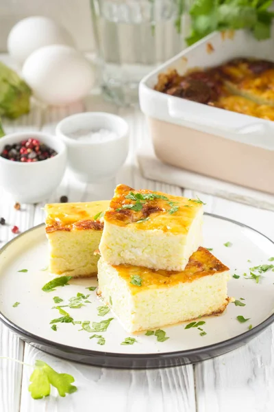 Pluizig Omelet Gebakken Met Courgette Gezond Ontbijt Heerlijke Braadpan Kinderen — Stockfoto