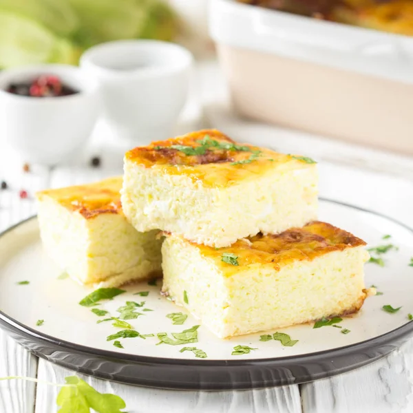 Fluffy Omelet Baked Zucchini Kids Healthy Breakfast Delicious Casserole White — Stock Photo, Image