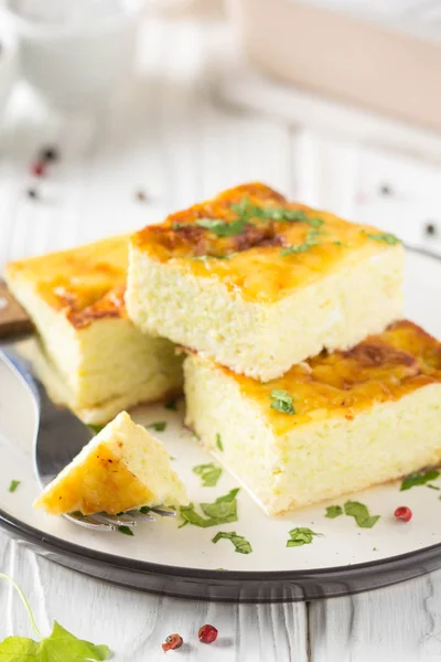 Fluffy Omelet Baked Zucchini Kids Healthy Breakfast Delicious Casserole White — Stock Photo, Image