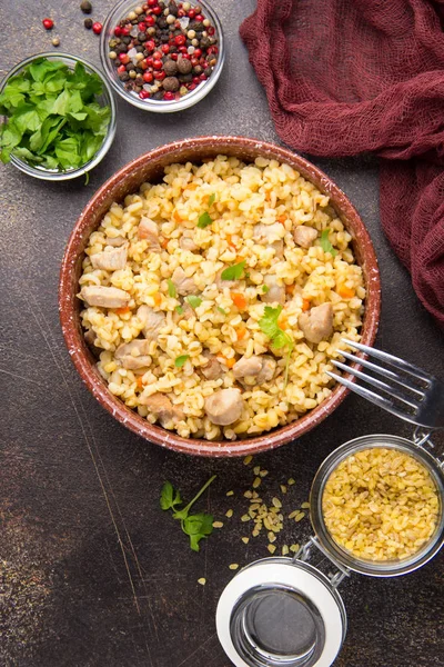 Türkiye Domuz Eti Veya Sığır Eti Bulgur Pirinç Doğu Yemek — Stok fotoğraf