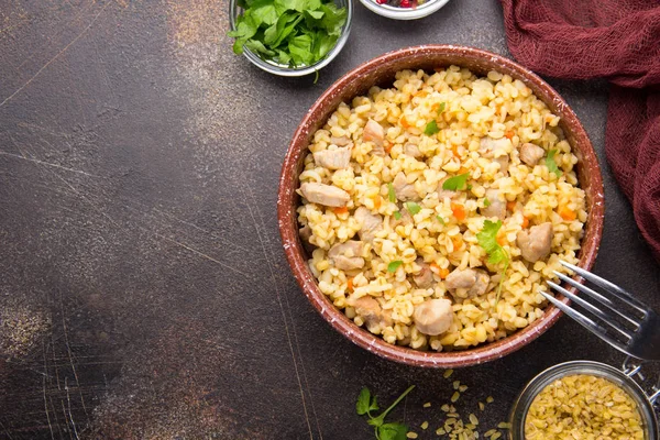 Bulgur Mit Truthahn Schwein Oder Rind Östliches Reisgericht Leckeres Traditionelles — Stockfoto