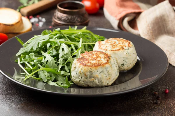 Fried chicken cutlet with herbs, delicious healthy lunch, childr — Stock Photo, Image