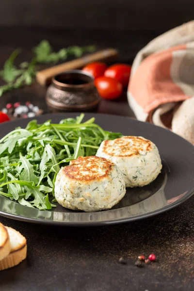 Fried chicken cutlet with herbs, delicious healthy lunch, childr — Stock Photo, Image