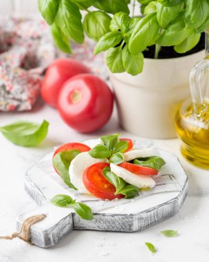 Mozzarella, sulu domates ve taze Fesleğen ile Caprese salatası. Del