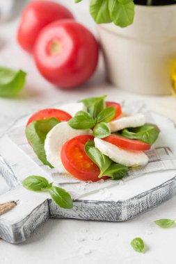 Mozzarella, sulu domates ve taze Fesleğen ile Caprese salatası. Del