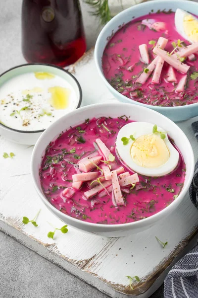 Soupe de betterave froide, plat lituanien traditionnel, nourriture d'été. Frais — Photo